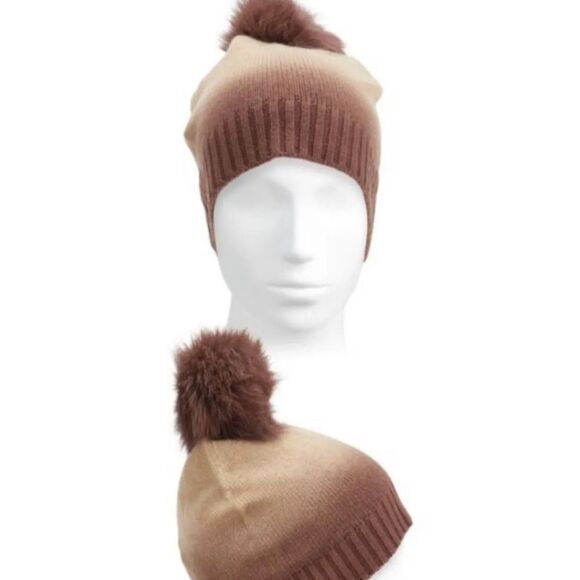 Sofia Cashmere Dip-Dye Cashmere Pom Pom Beanie New W/Out Tags
